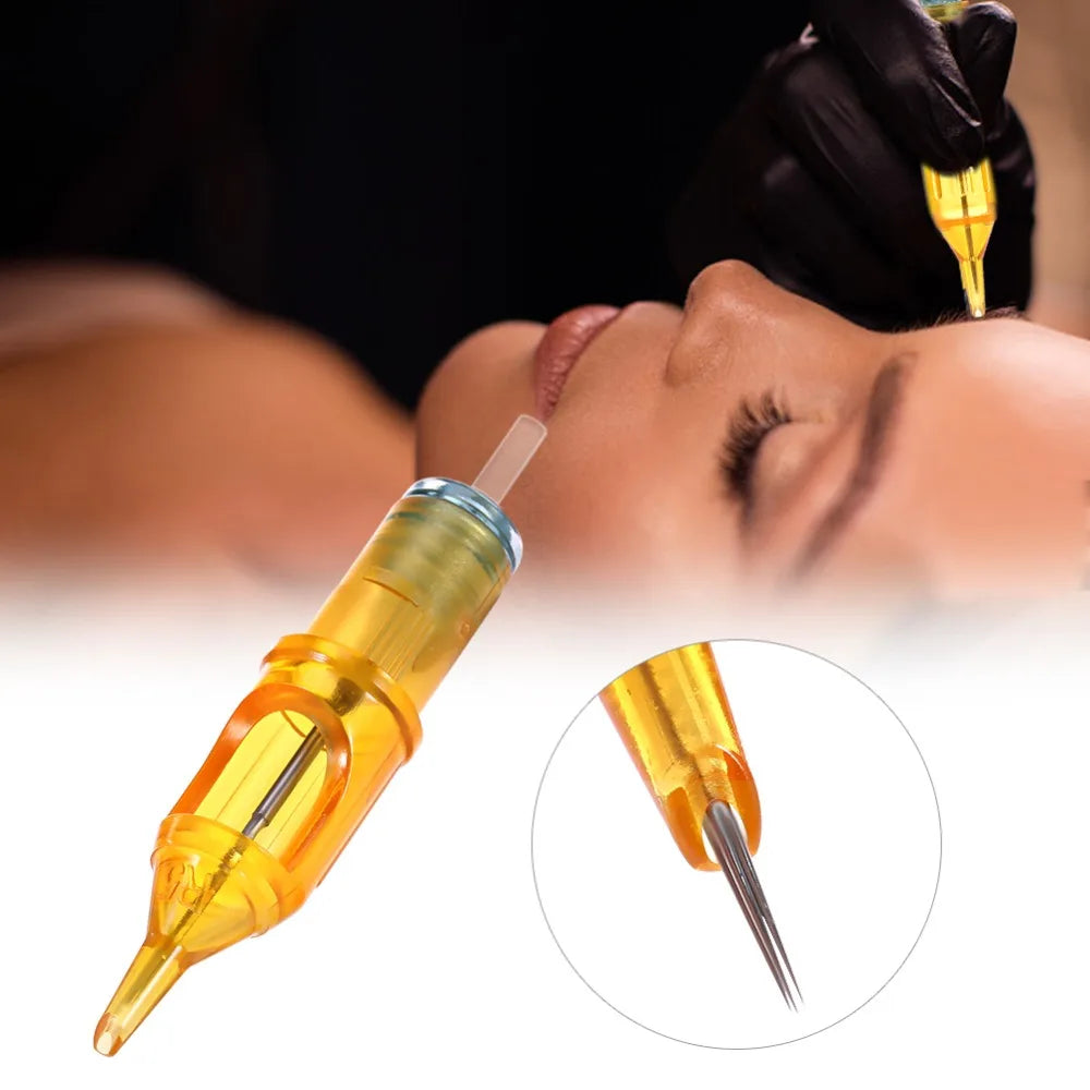 20pcs Yellow Dragonfly Tattoo Cartridge Needle Agujas RL RM RS M1 Body Easy To Color For Machine Permanent Makeup Eyebrow Beauty