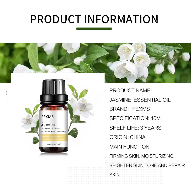 100% Pure Organic Therapeutic Grade Jasmine Oil for Diffuser, Sleep, Perfume, Massage, Skin Care, Aromatherapy, Bath - 10ML