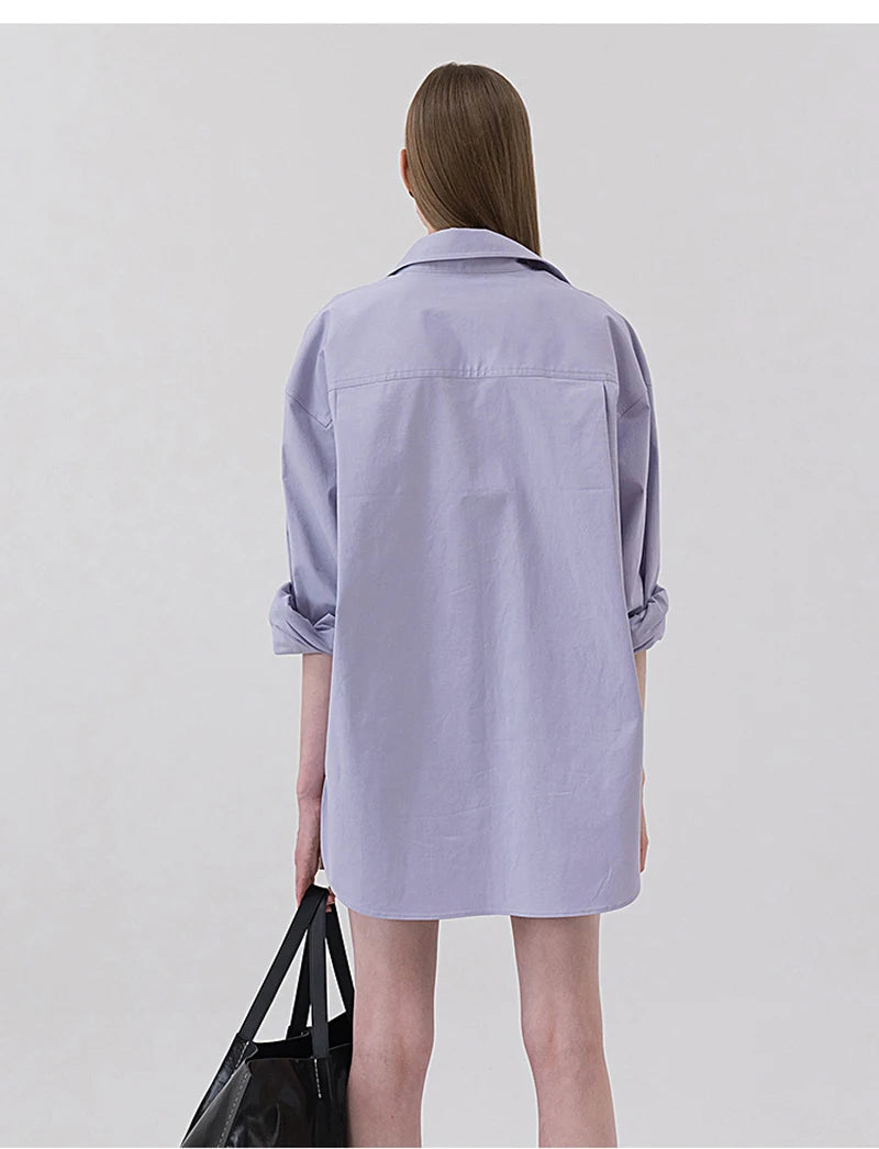 100% Cotton Women's Shirt 2024 Autumn New Solid Color Button Turn-Down Collar Long-Sleeved Casual Loose Ladies OL Shirts Viralgem Store