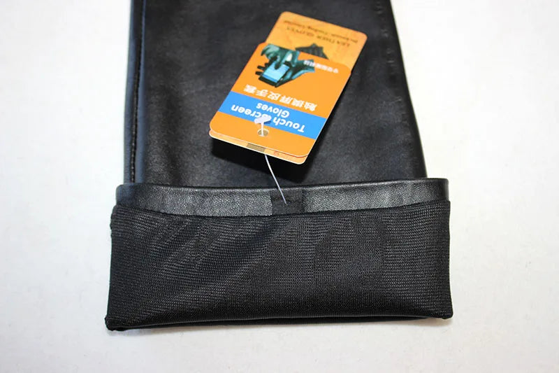 Touch Screen Extra Long Leather Sheepskin Gloves Women's Black Fashion Simple Straight Style Velvet Lining Winter Warm Sleeve