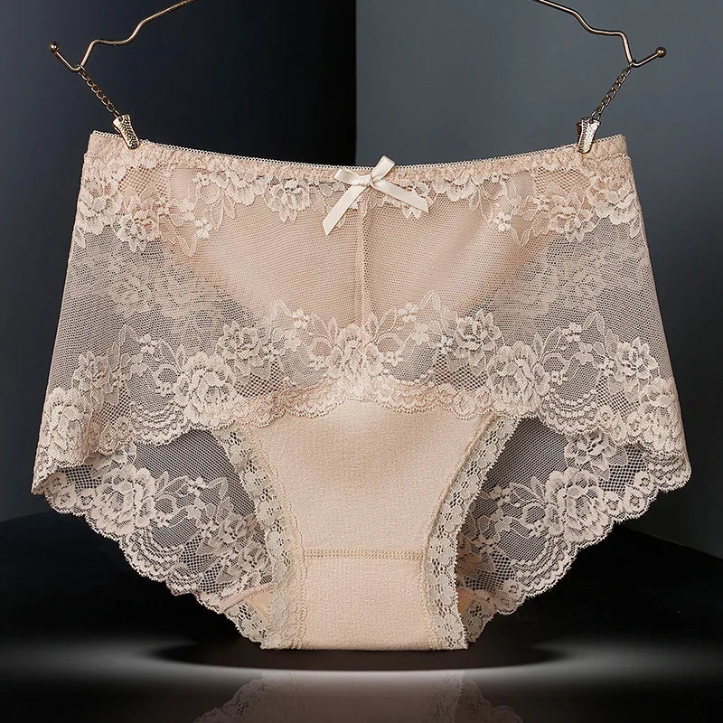 7Pcs Cotton Women's underwear lace transparent panties comfortable antibacterial plus size pants female sexy lingerie