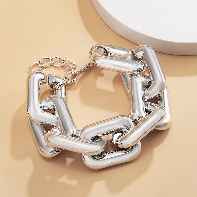 SRCOI Simple Punk CCB Chain Bracelet Exaggerated Geometric Square Twisted Thick Link Chain Bracelet Women Hip Hop Jewelry