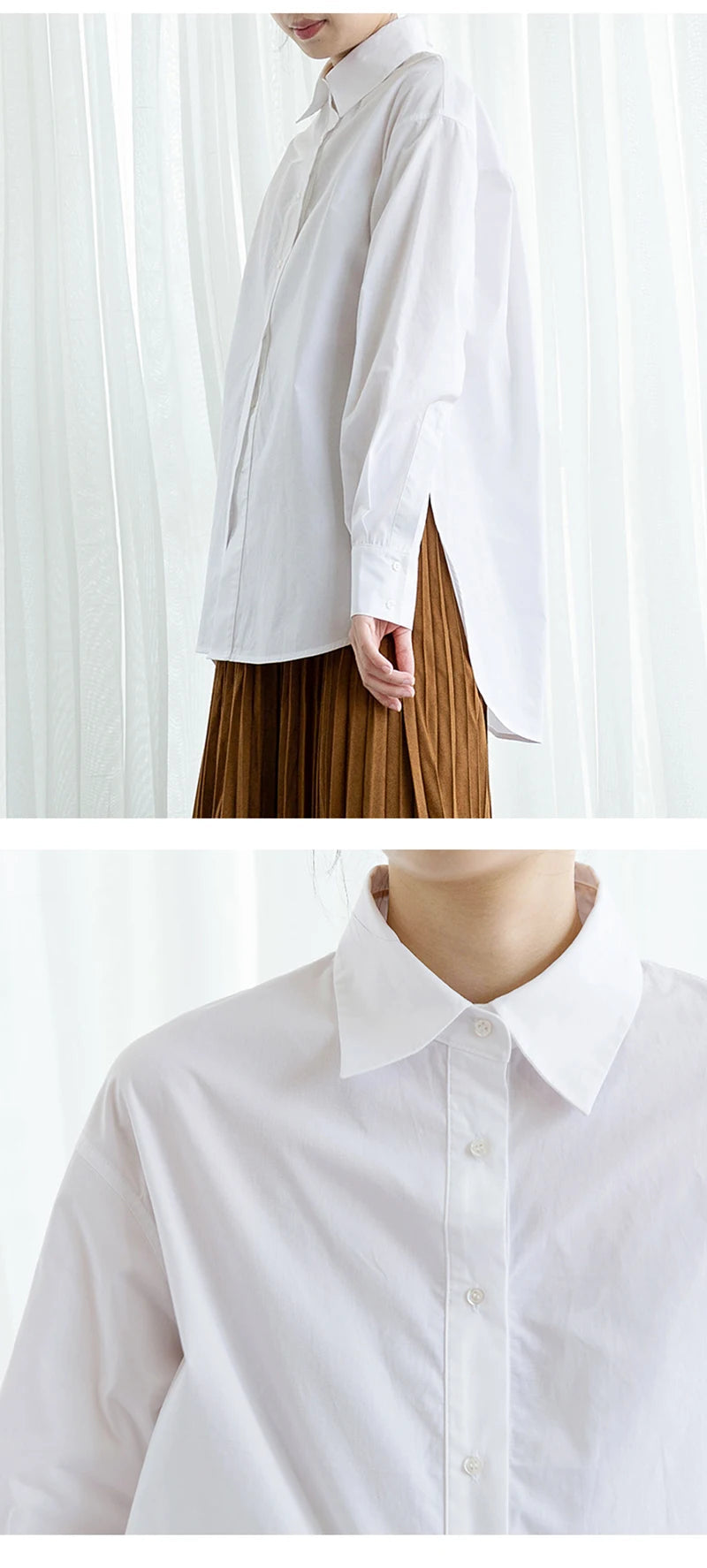 100% Cotton Women's Shirt 2024 Autumn New Solid Color Button Turn-Down Collar Long-Sleeved Casual Loose Ladies OL Shirts Viralgem Store