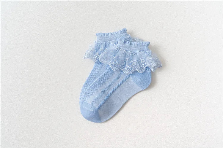 10 Pairs/lot Baby Girls Kids Socks Lace Ruffle Princess Mesh Children Ankle Short Breathable Cotton White Pink Blue Toddler Sock
