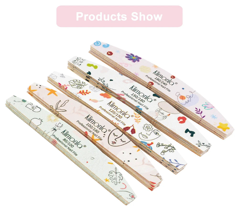 10Pcs/Lot Nail File 100 180 Grit Professional Wooden Two Sided Sanding Files Washable Nails Accessories Manicure Salon Tools