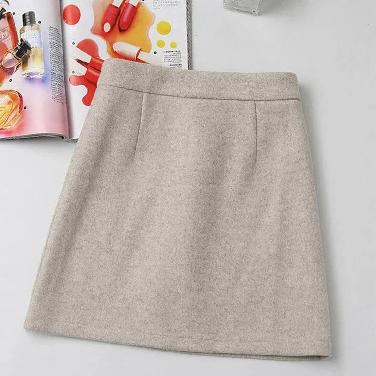 Woolen Skirt Women Winter Autumn Mini Skirts A Line Wrap Hip Korean Fashion A Line Harajuku Faldas Black Skirt