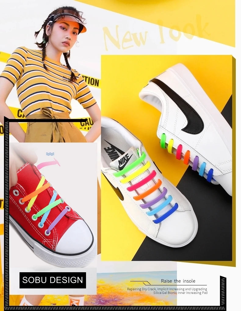 2024 New Silicone Elastic Shoelaces Fashion Unisex Athletic No Tie Shoe Lace All Sneakers Color Shoelaces for Kids and Adults