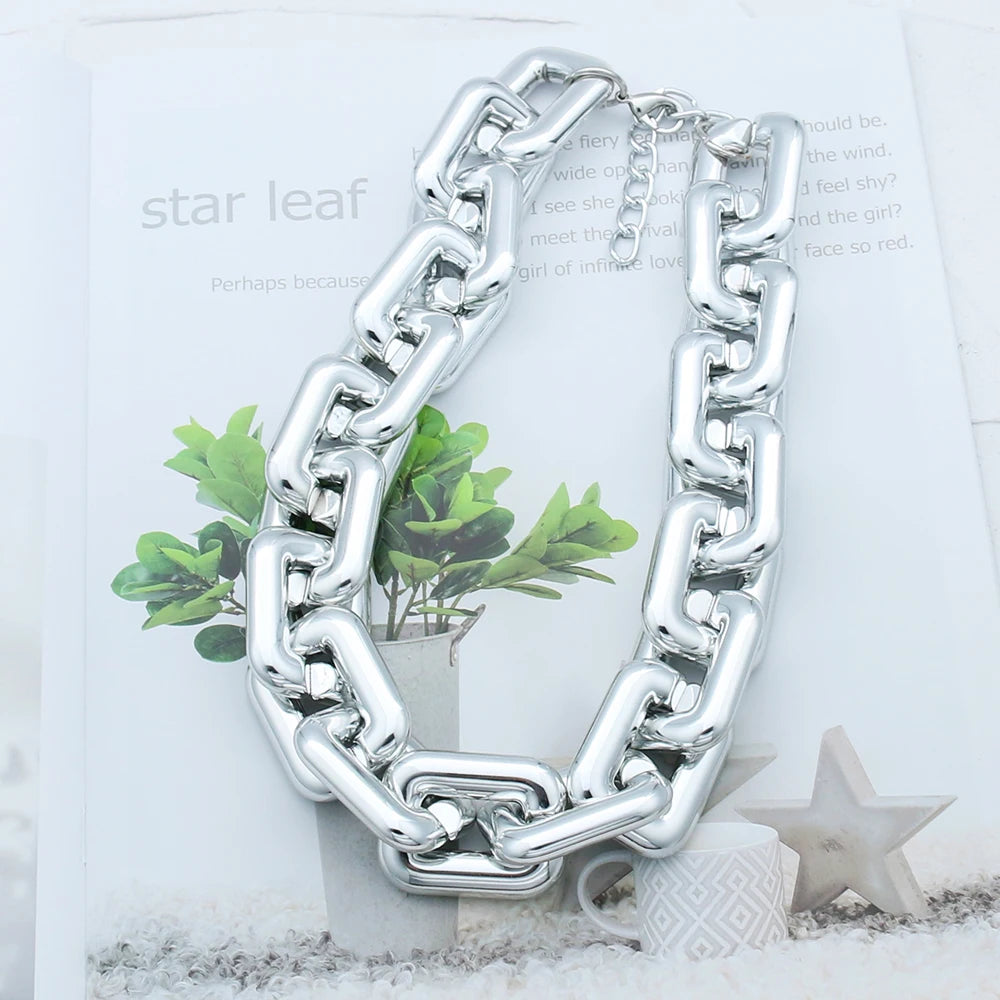 SRCOI Simple Punk CCB Chain Bracelet Exaggerated Geometric Square Twisted Thick Link Chain Bracelet Women Hip Hop Jewelry