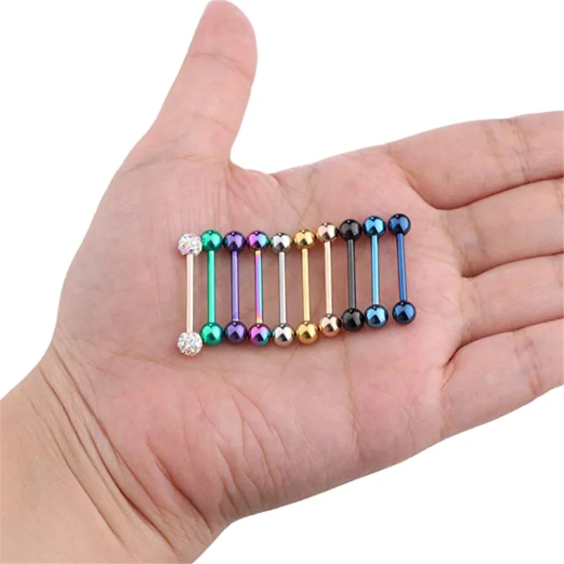 Stainless Steel Crystal Tongue Piercing Set Barbell 14G Nipple Piercing Bar Lot Tongue Barbell Bulk Body Piercing Jewelry Pack Viralgem Store