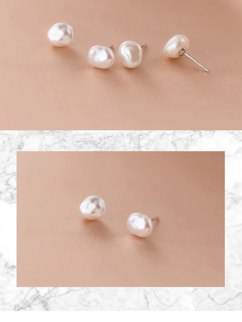 Trustdavis Authentic 925 Sterling Silver Sweet Irregular Baroque Pearl Stud Earrings For Women Wedding Party FIne Jewelry DA1224