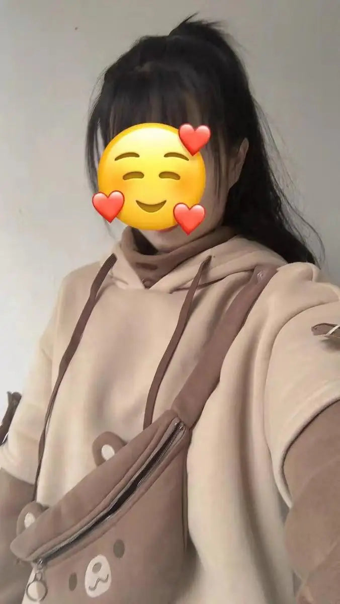 2XL Kawaii Hoodie Harajuku Bear Hooded Sweatshirt Women Korean Long Sleeve Oversized s Sweet Y2K Warm Winter Anime
