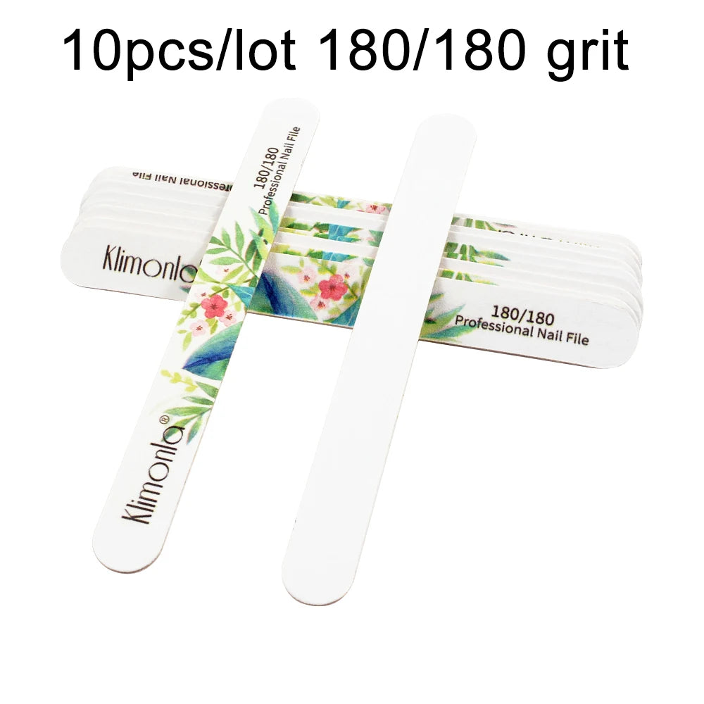 10Pcs/Lot Nail File 100 180 Grit Professional Wooden Two Sided Sanding Files Washable Nails Accessories Manicure Salon Tools