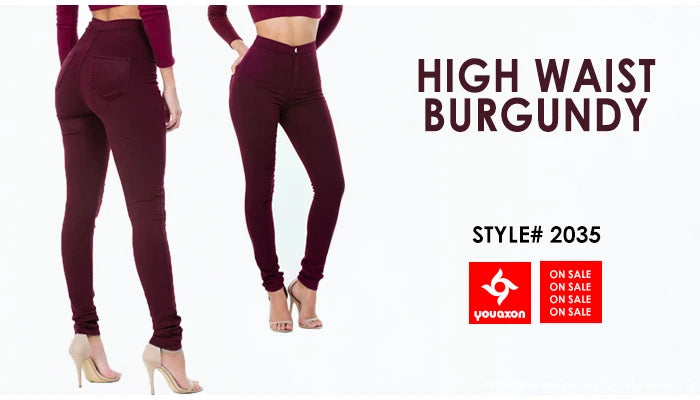 1888 Youaxon Summer Women`s High Waist White Basic Fashion Stretch Skinny Denim Pants Trousers Jeans For Women Free Shipping