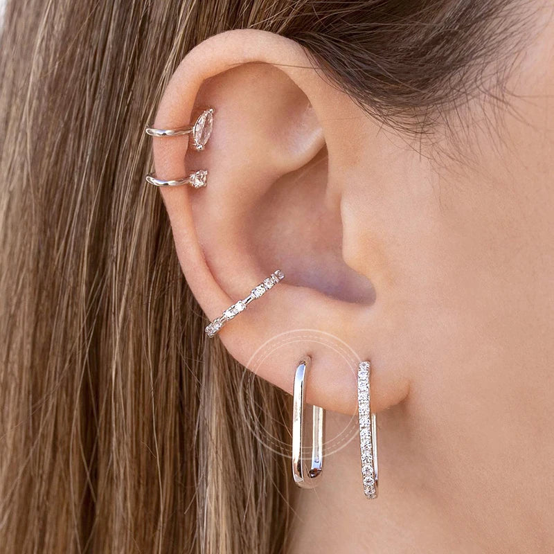 925 Sterling Silver Ear Needle Vintage Small Hoop Earring for Women Geometry Round Silver Earrings Party Fashion Jewelry Gift