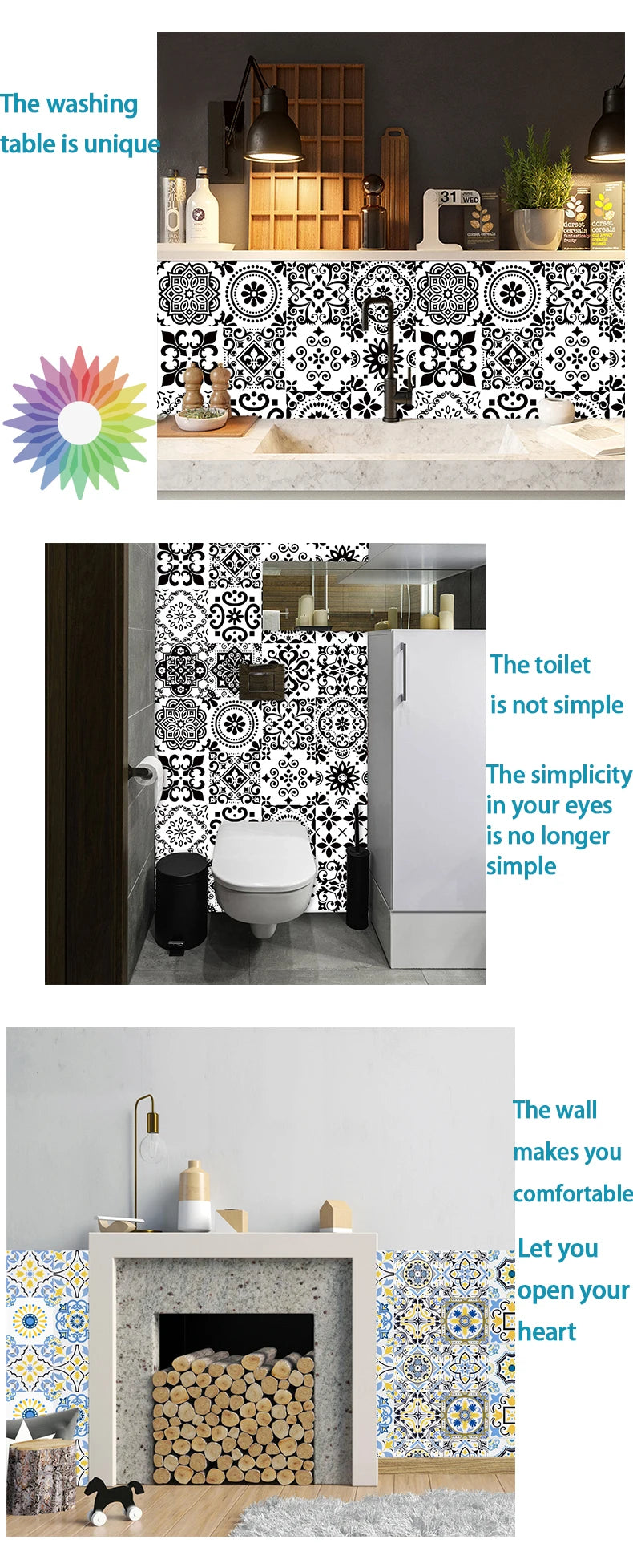 16pcs/set Black & White Tiles Sticker Kitchen Backsplash Wardrobe Bathroom Waterproof Peel & Stick Bright Film Art Wall Decals