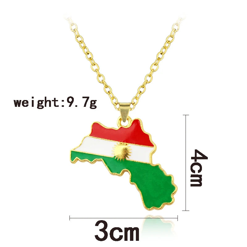 Stainless Steel Gold Silver Color Kurdistan Map Pendant Necklaces Kurdish Flag Map Jewelry