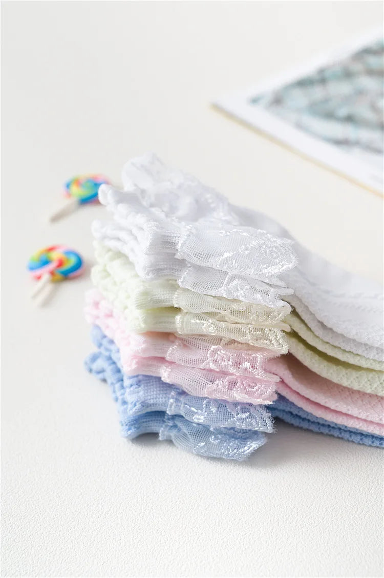 10 Pairs/lot Baby Girls Kids Socks Lace Ruffle Princess Mesh Children Ankle Short Breathable Cotton White Pink Blue Toddler Sock