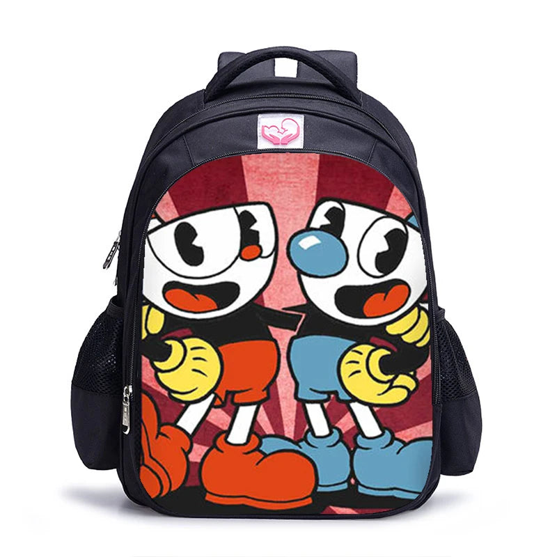 16 Inch Cuphead Game Mugman Children Backpack Lovely Schoolbag Boys and Girls Orthopedic Backpack Pencil Bag Sets