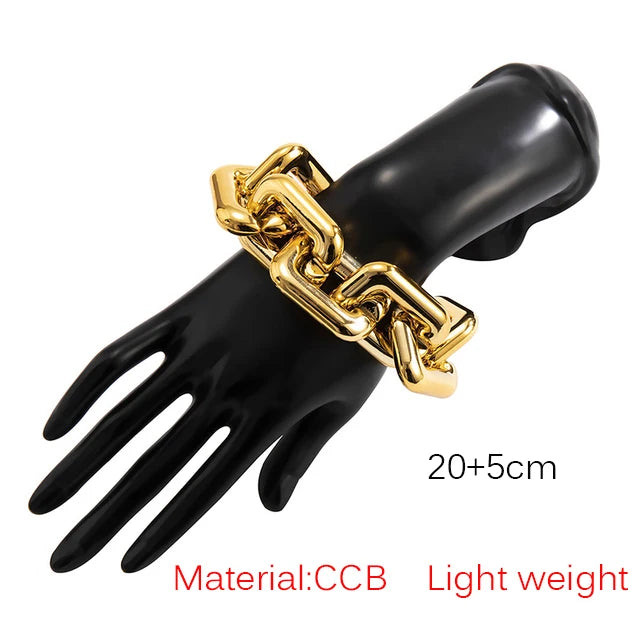 SRCOI Simple Punk CCB Chain Bracelet Exaggerated Geometric Square Twisted Thick Link Chain Bracelet Women Hip Hop Jewelry