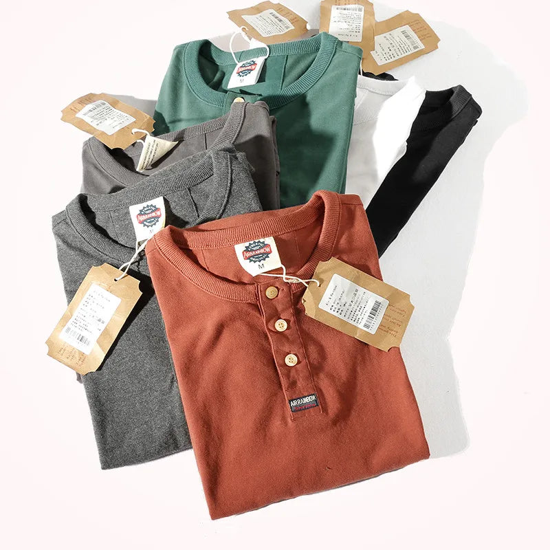 2023 Autumn New Men's Fashion Simple Long Sleeve O-neck Pure Cotton Solid T-shirt Bottomed Shirt Retro American Casual