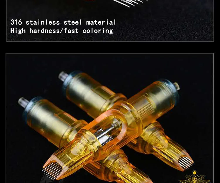 20pcs Yellow Dragonfly Tattoo Cartridge Needle Agujas RL RM RS M1 Body Easy To Color For Machine Permanent Makeup Eyebrow Beauty