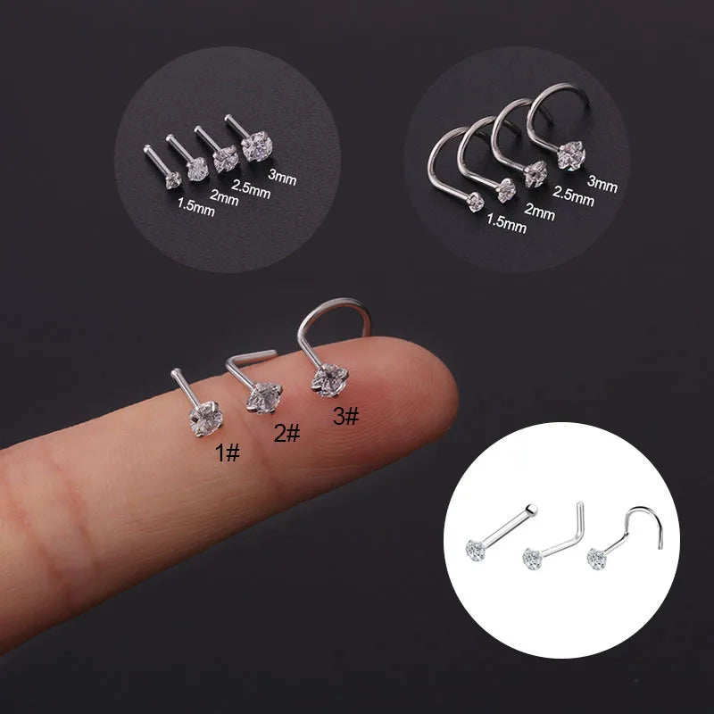 1PC 1.5-3mm Mini Zircon Nose Studs 316L Stainless Steel L Shape Nose Ring Cartilage Earrings for Women Men Body Piercing Jewelry Viralgem Store