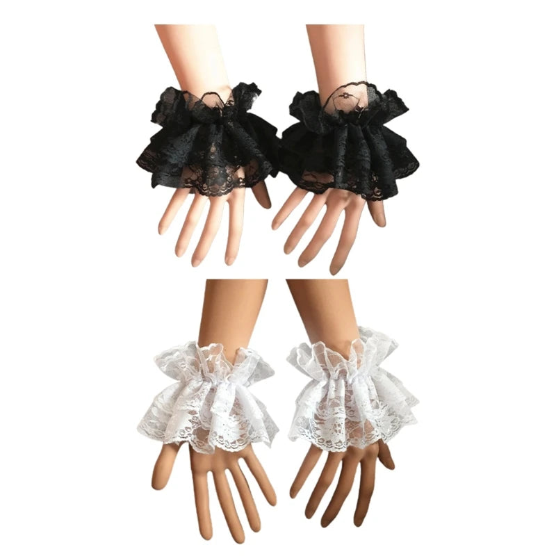 Steampunk Lolita Hand Sleeve Wrist Cuffs Ruffled Floral Lace Elastic Bracelet XX9D Viralgem Store