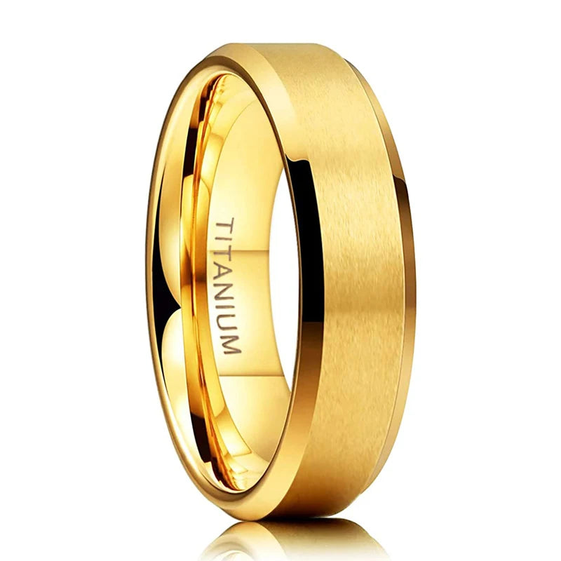 TIGRADE Pure Titanium Rings Gold Color 6MM 8MM Brushed Wedding Band Luxury in Comfort Fit Matte for Men Women Anti-allergy