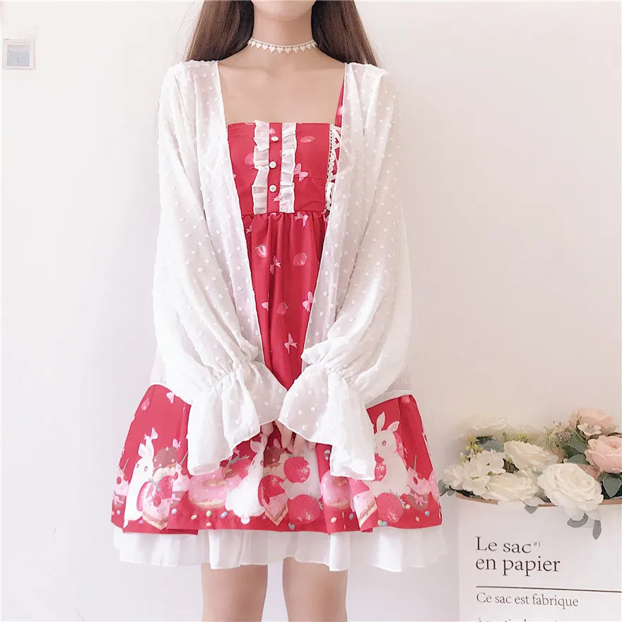 Sun-protective clothing sweet lolita coat lantern sleeve kawaii girl white victorian clothes tea party gothic lolita coat loli