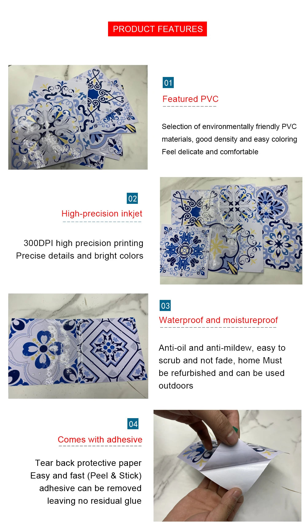 16pcs/set Black & White Tiles Sticker Kitchen Backsplash Wardrobe Bathroom Waterproof Peel & Stick Bright Film Art Wall Decals