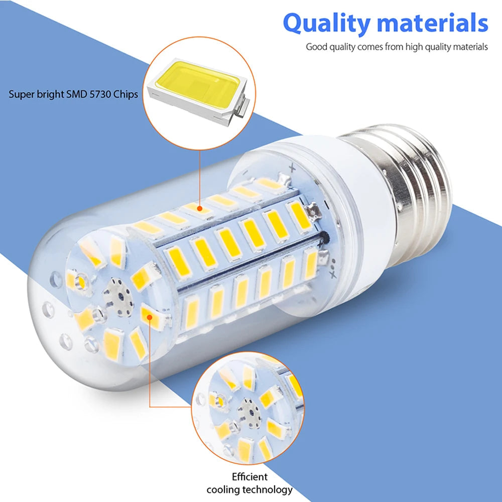 Super Brightness 7W-15W LED Corn Light Bulbs E27 E14 B22 G9 GU10 Screw 24/36/48/56/69/72 LED Chips White Lampada 220V Ampoule Viralgem Store