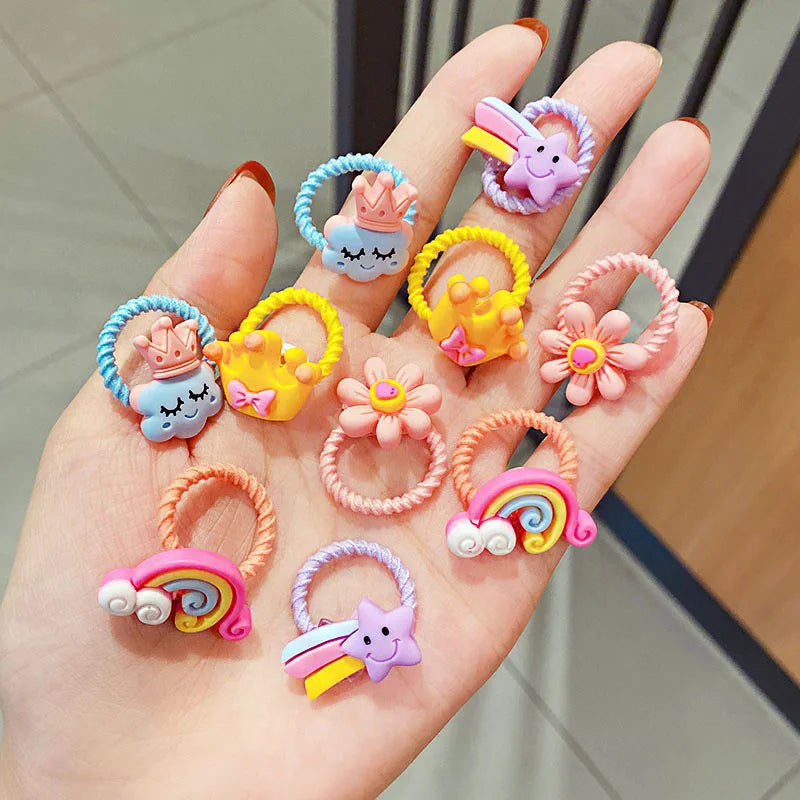 10 Pcs/Set Children Cute Hair Bands Cartoon Flower Elastic Hair Bands Girls Baby Lovely Rubber Bands Gift Kids Hair Accessories Viralgem Store