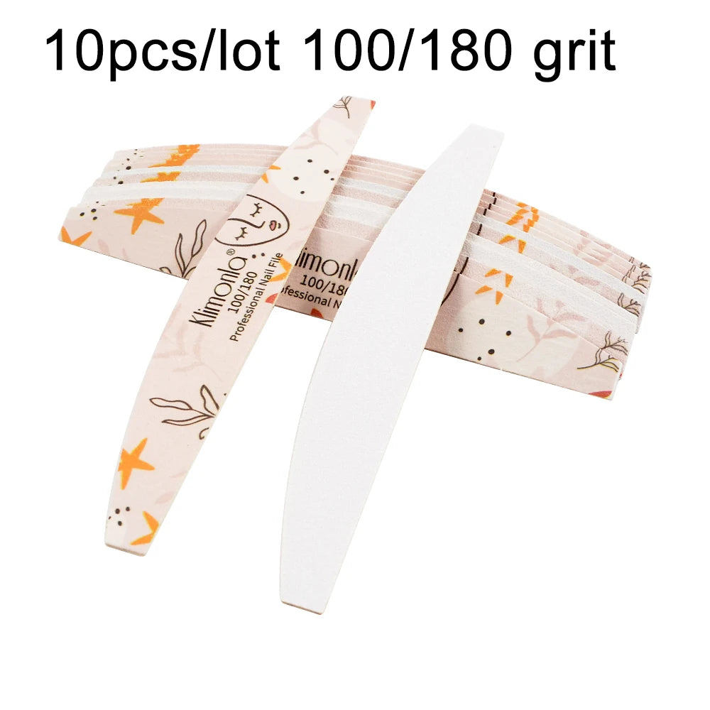 10Pcs/Lot Nail File 100 180 Grit Professional Wooden Two Sided Sanding Files Washable Nails Accessories Manicure Salon Tools