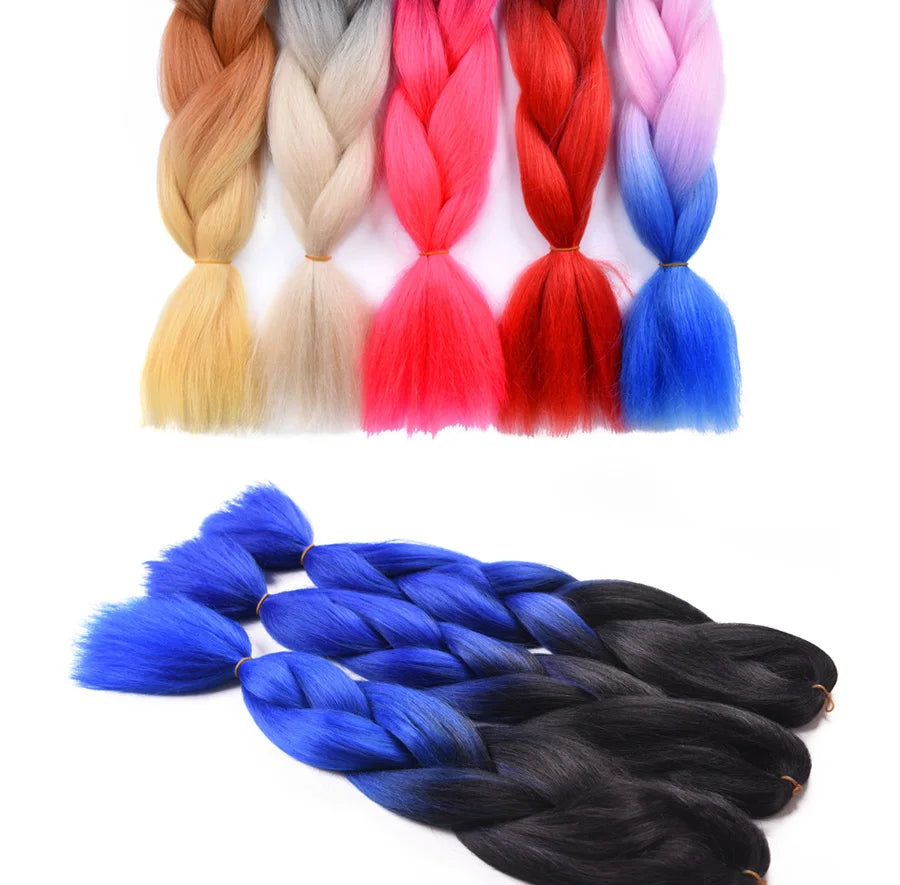24'' 100G Synthetic Jumbo Braiding Hair Ombre Rainbow Hair Extensions Festival Jumbo Crochet Hair Weaving Box Braids Hairpieces