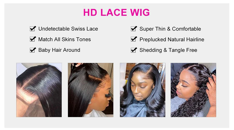 Tuneful 13x6 Lace Frontal Human Hair Wigs Straight 30 Inch Pre Plucked HD Lace Front Human Hair Wigs Glueless Wigs Ready To Wear Viralgem Store
