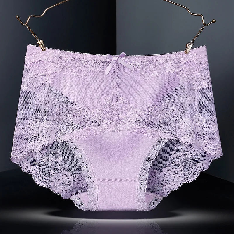 7Pcs Cotton Women's underwear lace transparent panties comfortable antibacterial plus size pants female sexy lingerie