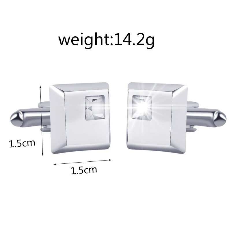 A Pair High Quality Trendy Silver Color Square Cufflinks Classic Men Luxury Blue White Crystal Cuff Links French Shirt Cufflink