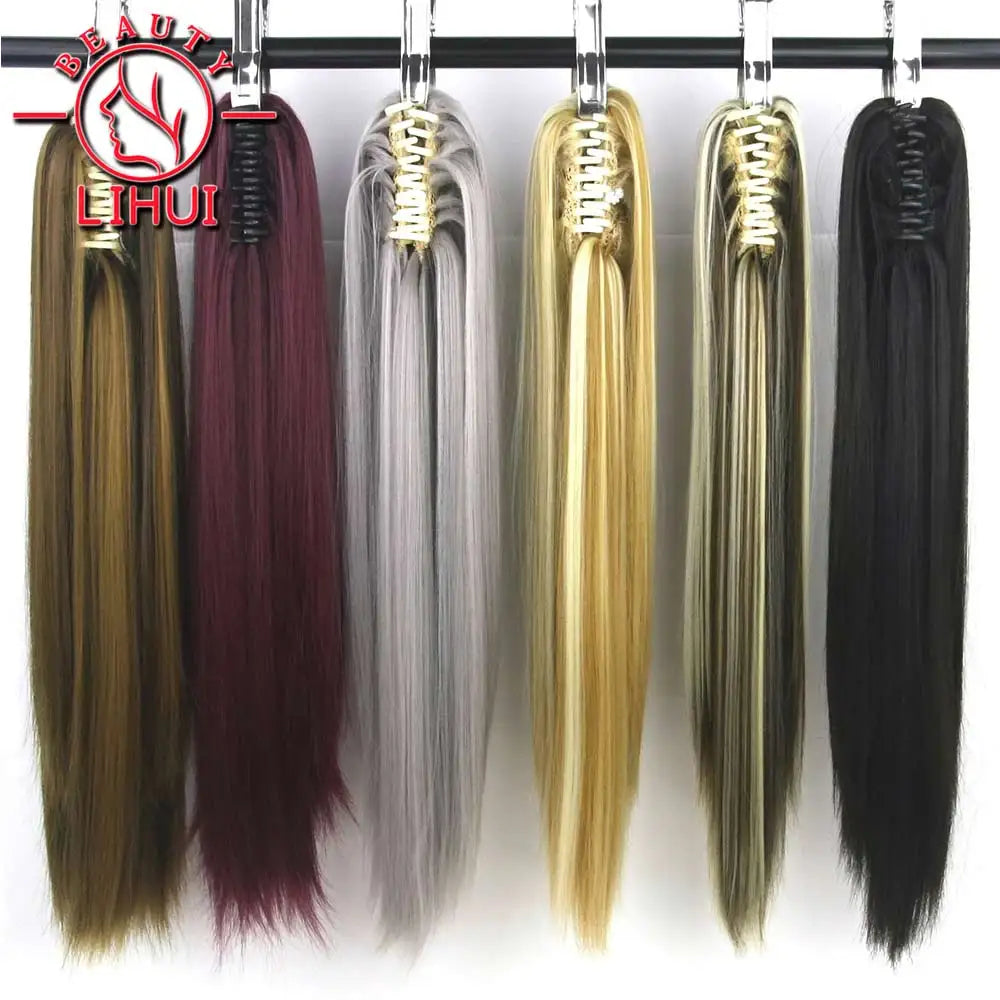 22" Synthetic Women Claw on Ponytail Clip in Hair Extensions Straight Style Pony Tail Hairpiece Ombre Brown Blonde Viralgem Store