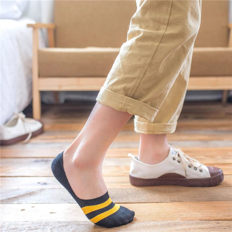 5Pairs Fashion high quality man Non-slip Silicone Invisible Compression Socks Male Ankle Sock Breathable Meias Cotton Boat Socks