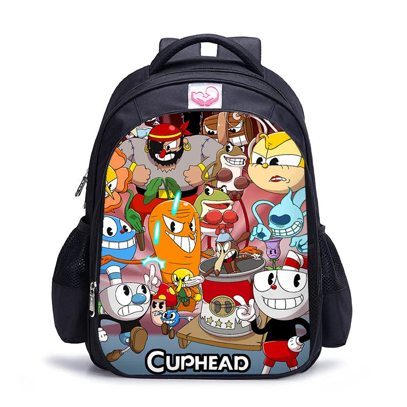 16 Inch Cuphead Game Mugman Children Backpack Lovely Schoolbag Boys and Girls Orthopedic Backpack Pencil Bag Sets