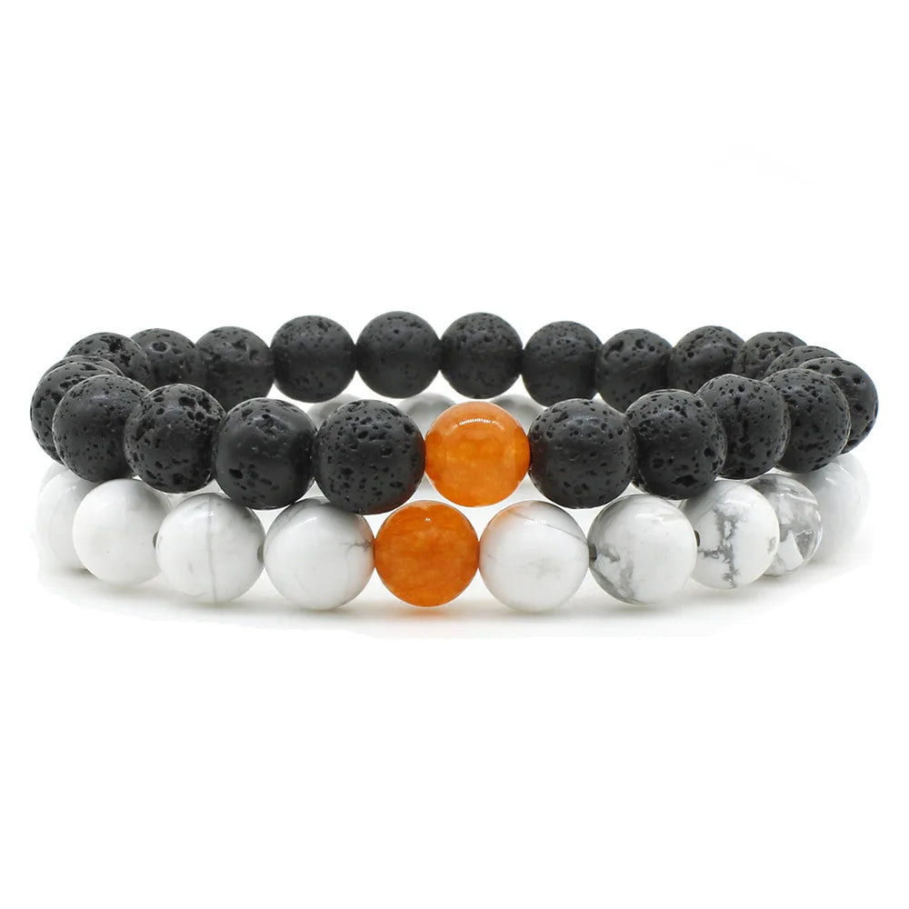 Women Men 8mm Beaded Natural Stone Bracelet Couples Lover Agate Quartz Lava Tiger Eye Healing Energy Bangle Yoga Jewelry