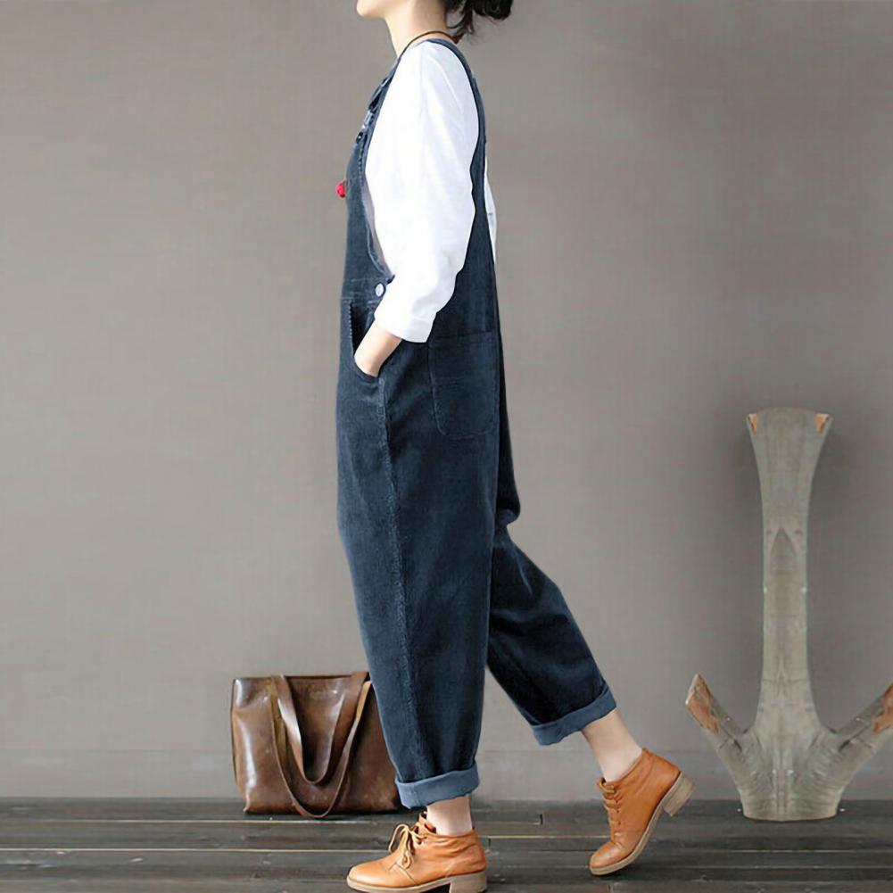 Winter Corduroy Jumpsuit Women Wide Leg Overalls Solid Color Loose Sleeveless Wide Leg Jumpsuit combinaison femme Комбинезоны Viralgem Store