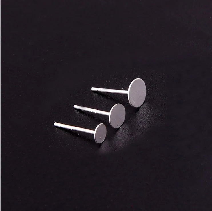 10pcs Real Solid 925 Sterling Silver Earring Stud Needle Post Flat Base Pins 5 6 mm Earring Cabochon DIY Jewelry Making Findings