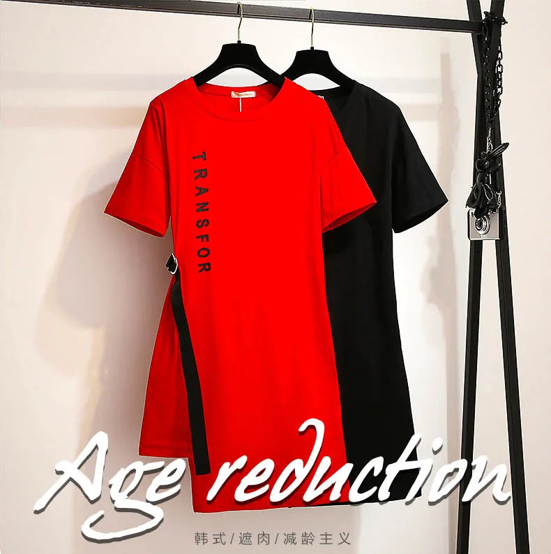 150Kg Plus Size Women's Summer Loose Letter T-Shirt Dress Bust 157cm 6XL 7XL 8XL 9XL 10XL Short-Sleeved O-Neck Dress Black Red