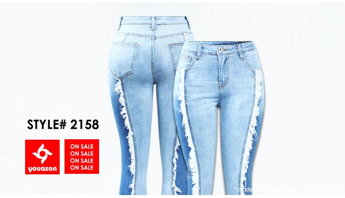 1888 Youaxon Summer Women`s High Waist White Basic Fashion Stretch Skinny Denim Pants Trousers Jeans For Women Free Shipping