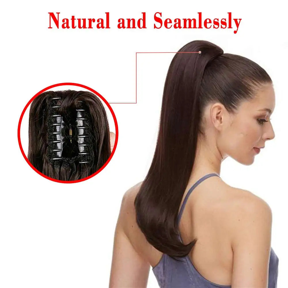 22" Synthetic Women Claw on Ponytail Clip in Hair Extensions Straight Style Pony Tail Hairpiece Ombre Brown Blonde Viralgem Store