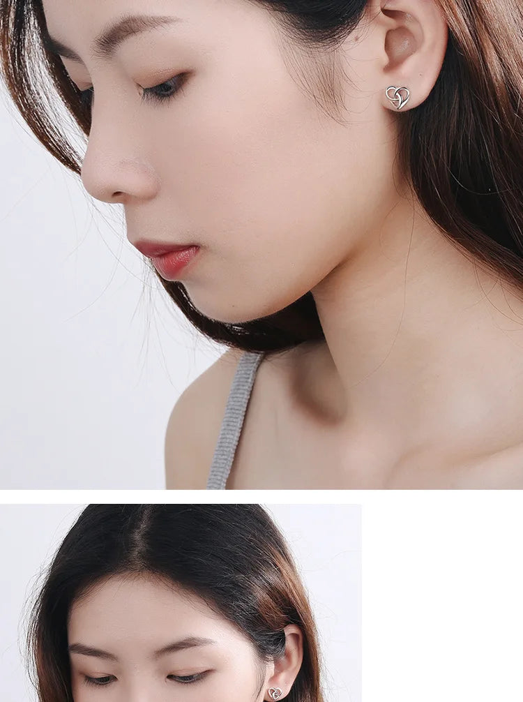 925 Sterling Silver Love Heart Stud Earrings For Women Luxury Designer Jewelry Best Selling   GaaBou