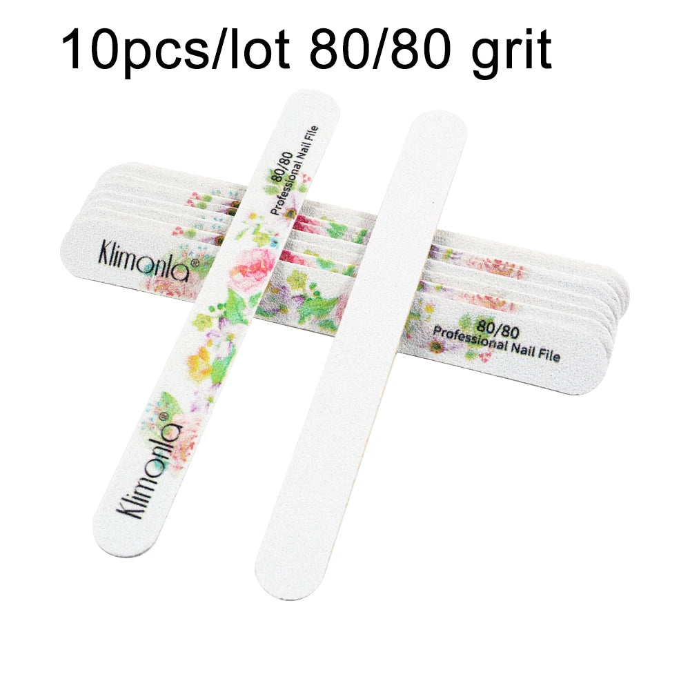 10Pcs/Lot Nail File 100 180 Grit Professional Wooden Two Sided Sanding Files Washable Nails Accessories Manicure Salon Tools