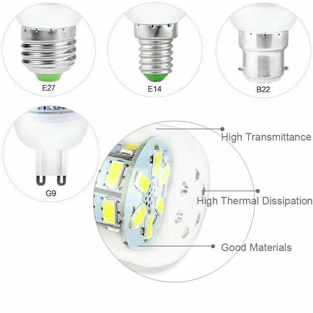 Super Brightness 7W-15W LED Corn Light Bulbs E27 E14 B22 G9 GU10 Screw 24/36/48/56/69/72 LED Chips White Lampada 220V Ampoule Viralgem Store