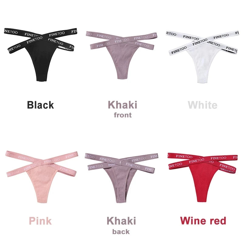 3PCS/Set Cross Strap G-String Cotton Panties Women Sexy High Waist Women's Panties FINETOO Letter Waisted Panty Lingerie M-XL